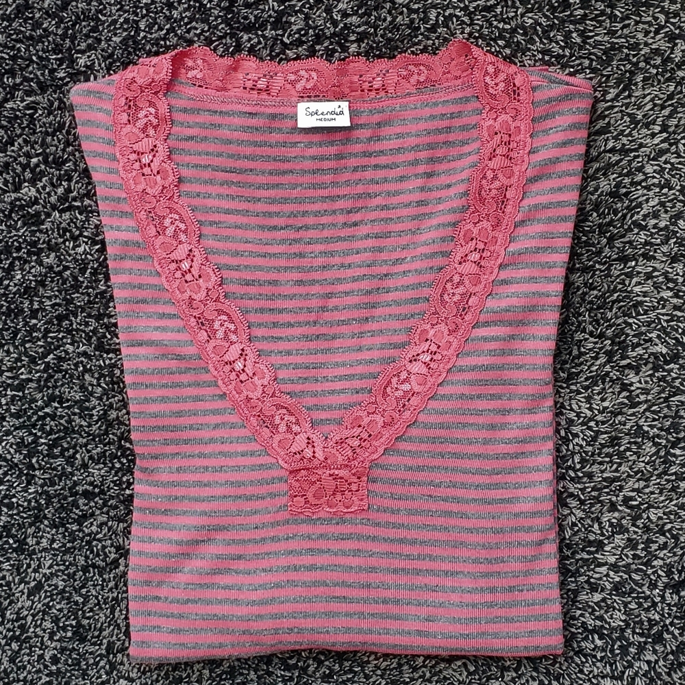 Splendid Anthropologie Cotton Long Sleeve with Lace Neckline